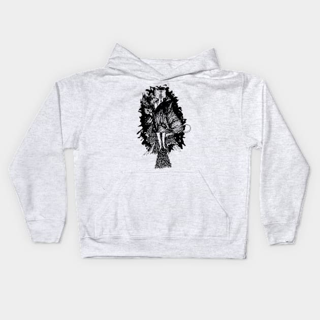 Illustration of a Woman Reading a Book Atop a Cedar Tree, Enveloped by a Griffin: A Mythical Blend of Wisdom and Nature Kids Hoodie by sheetpoint